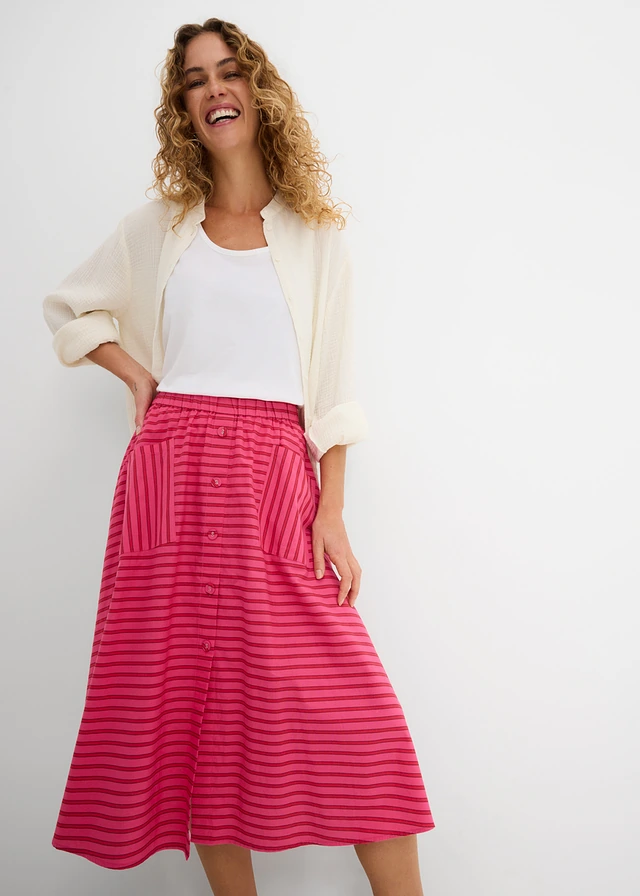 Rok van puur katoen • aardbeirood-robijnrood-pinklady gestreept • product-page.page-title-suffix