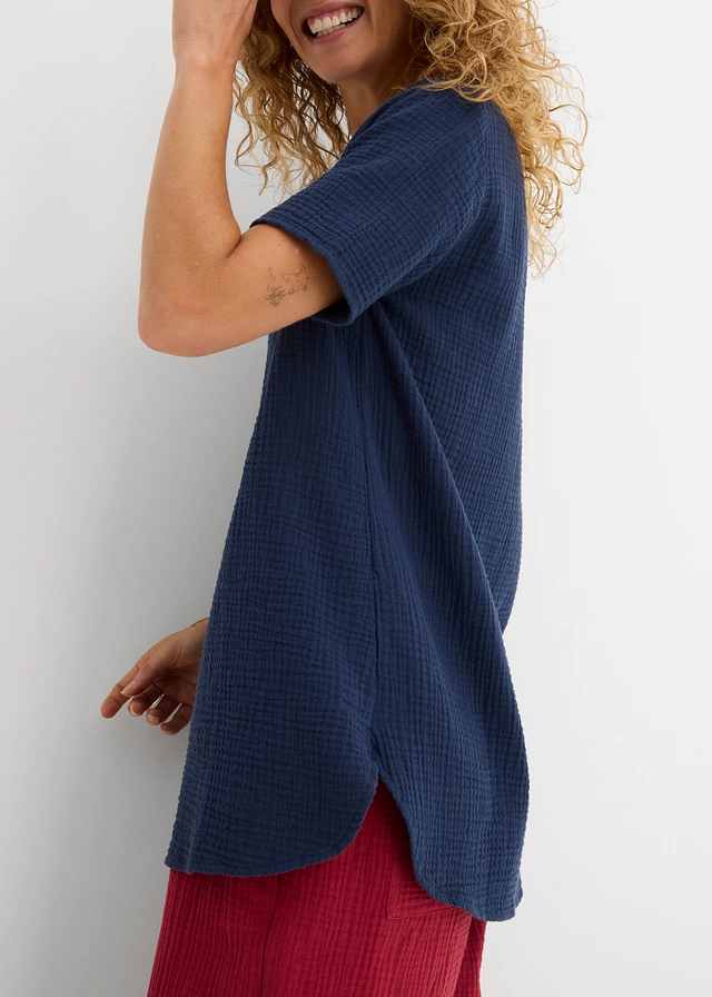 Tunique longue en gaze 100% coton • bleu foncé • product-page.page-title-suffix