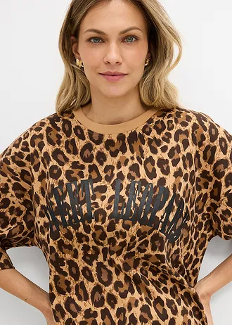Bluză oversize din bumbac organic 100% • imprimat leo bej-cappucino-maro închis • magazin bonprix