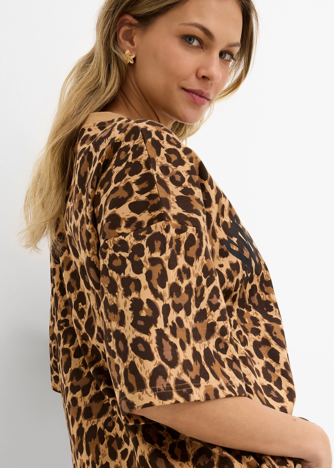 Oversized shirt van puur biologisch katoen • cappuccino-donkerbruin luipaardprint • bonprix online shop