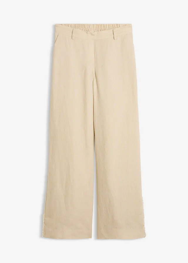 Linnen broek met wijde pijpen, Kleur: lichtsand