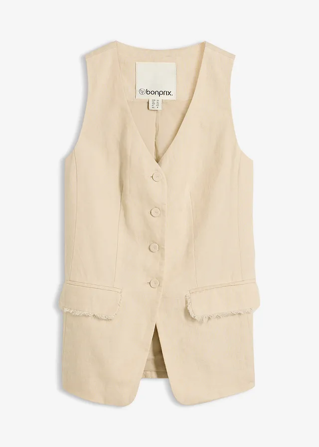 Kostuumgilet van puur linnen, Kleur: lichtsand