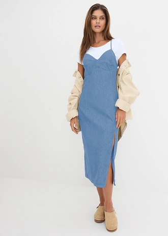 Džínové šaty s rozparkem • světle modrý denim • bonprix obchod