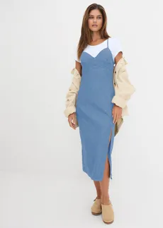 Spijkerjurk met split, Kleur: lichtblauw denim