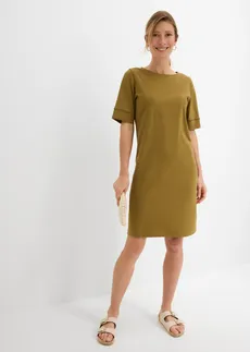 Rochie din tricot elastic cu bumbac, culoare: verde-natur