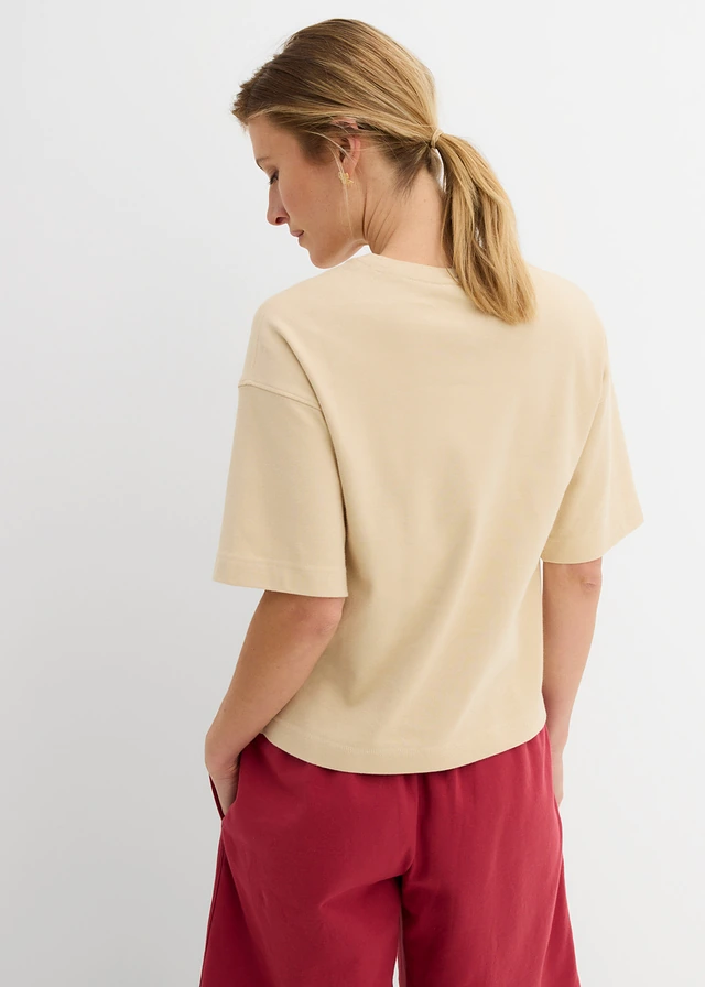 T-shirt boxy en coton épais, Couleur: sable clair
