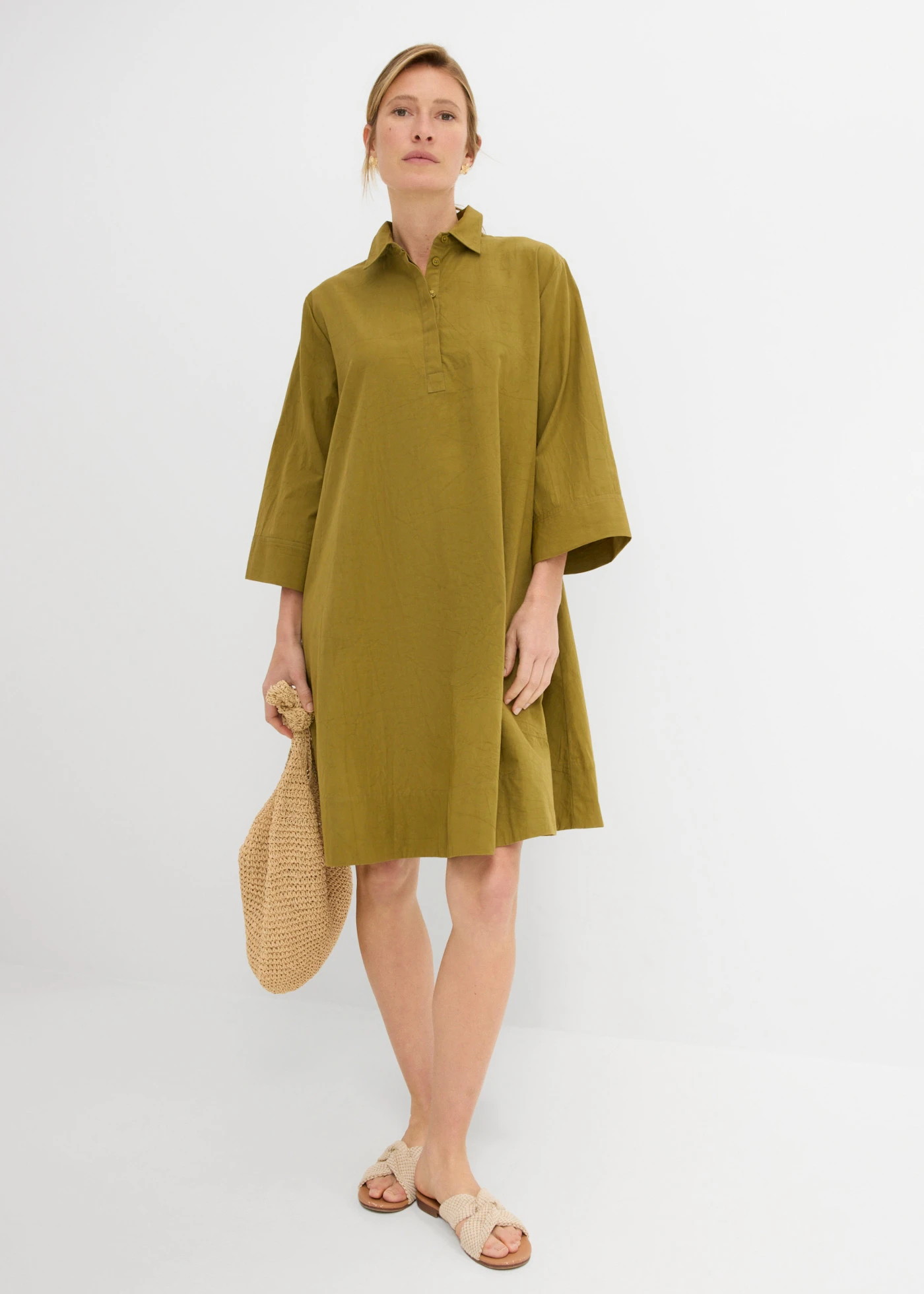 Rochie-bluză din bumbac organic 100% • verde-natur • magazin bonprix