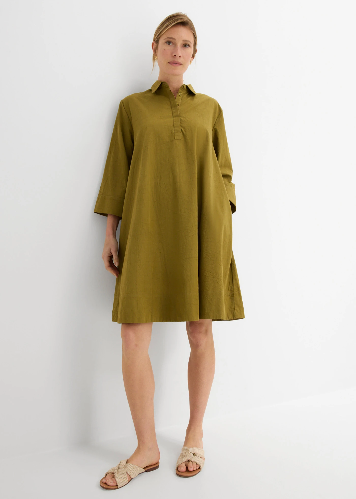 Rochie-bluză din bumbac organic 100% • verde-natur • magazin bonprix