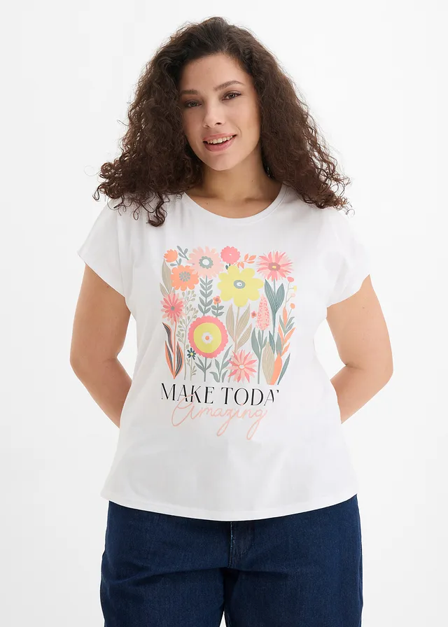 T-shirt van puur katoen, Kleur: wit