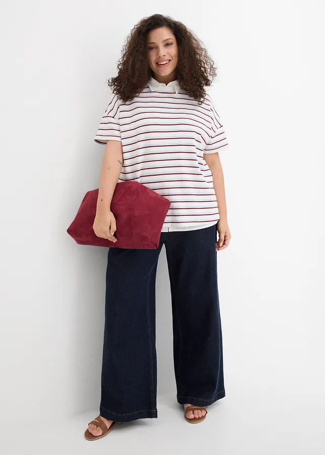 T-shirt 100% coton, Couleur: blanc-bleu poudré-rouge rubis