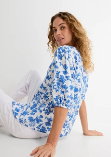Blouse van puur katoen • wolwit-lichtblauw-gletsjerblauw gebloemd • bonprix online shop