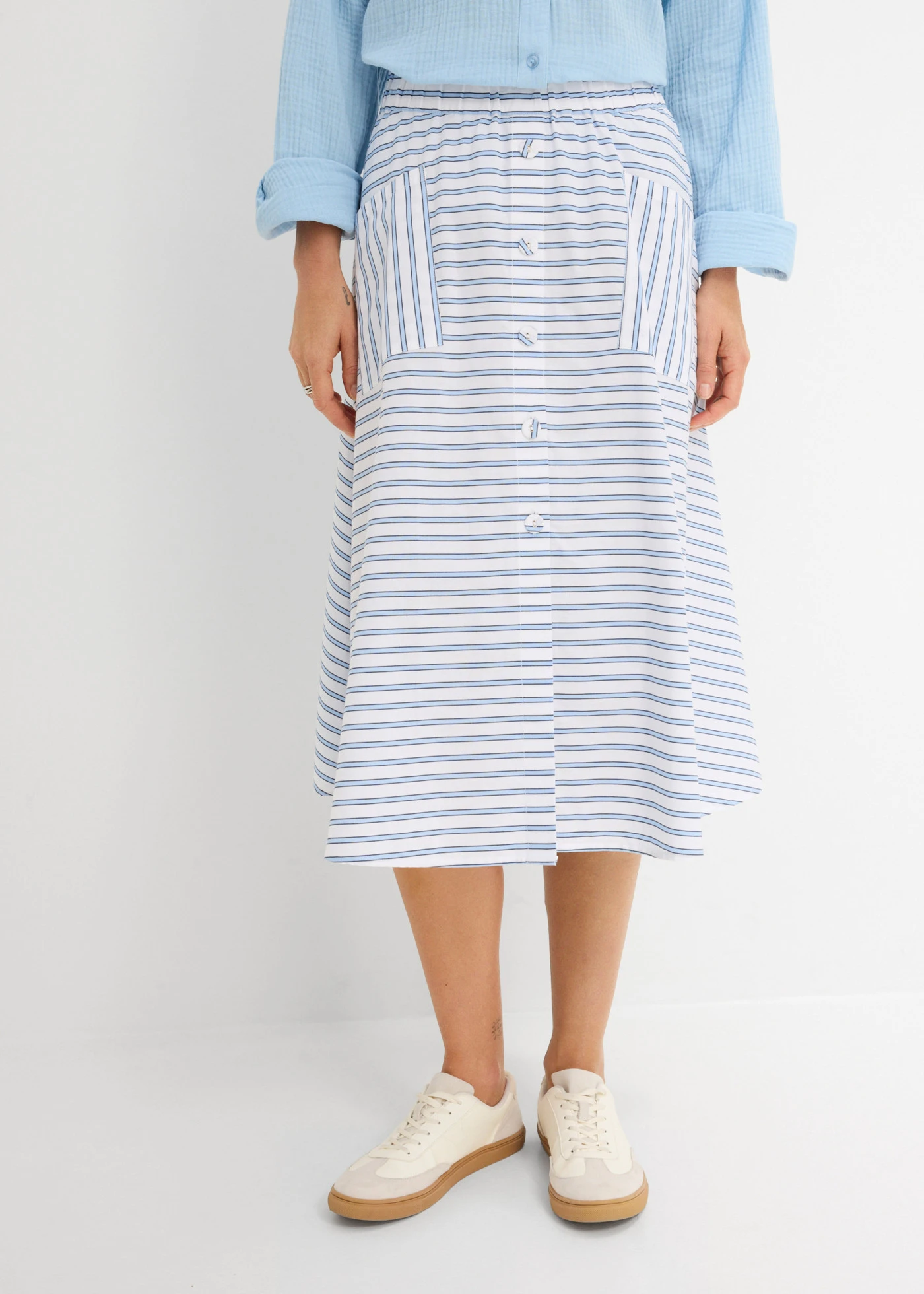 Fustă din 100% bumbac • albastru-alb-bleumarin dungat • magazin bonprix