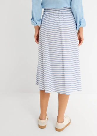Jupe midi 100% coton, Couleur: bleu moyen-blanc-bleu foncé rayé