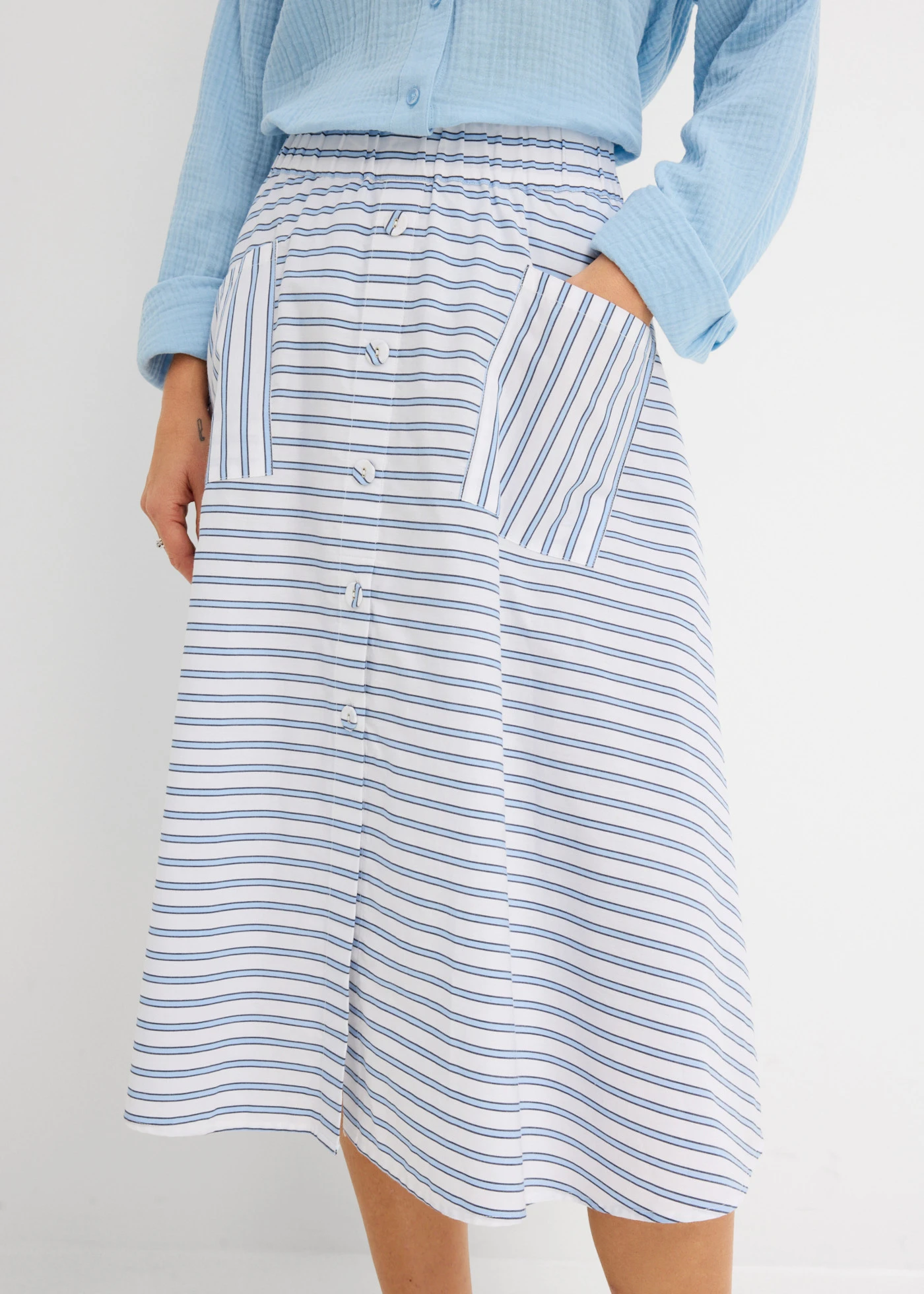 Rok van puur katoen • middenblauw-wit-donkerblauw gestreept • bonprix online shop