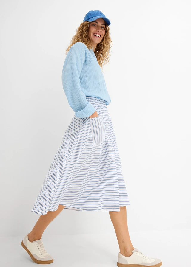 Rok van puur katoen • middenblauw-wit-donkerblauw gestreept • product-page.page-title-suffix