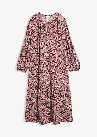 Tuniekjurk van soepele viscose, Kleur: robijnrood-lichtroze met print