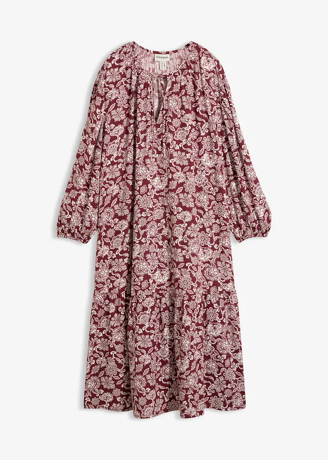 Tuniekjurk van soepele viscose, Kleur: robijnrood-lichtroze met print