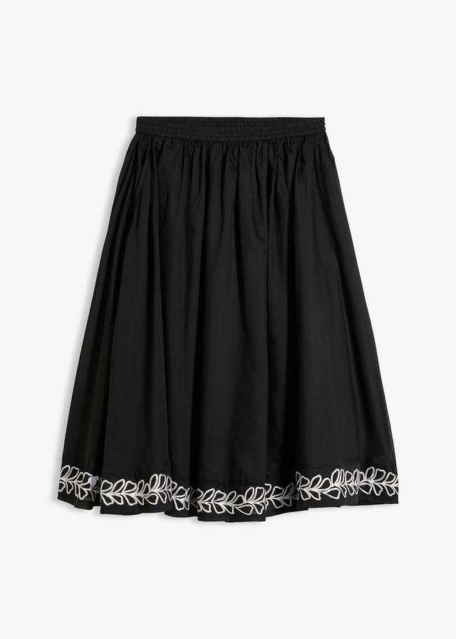 Fustă midi cu broderie • negru floral • magazin bonprix