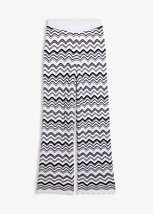 Gebreide broek • wolwit-zwart • bonprix online shop