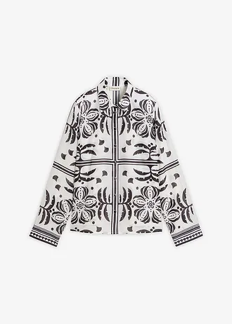 Blouse, Kleur: wolwit-zwart met print