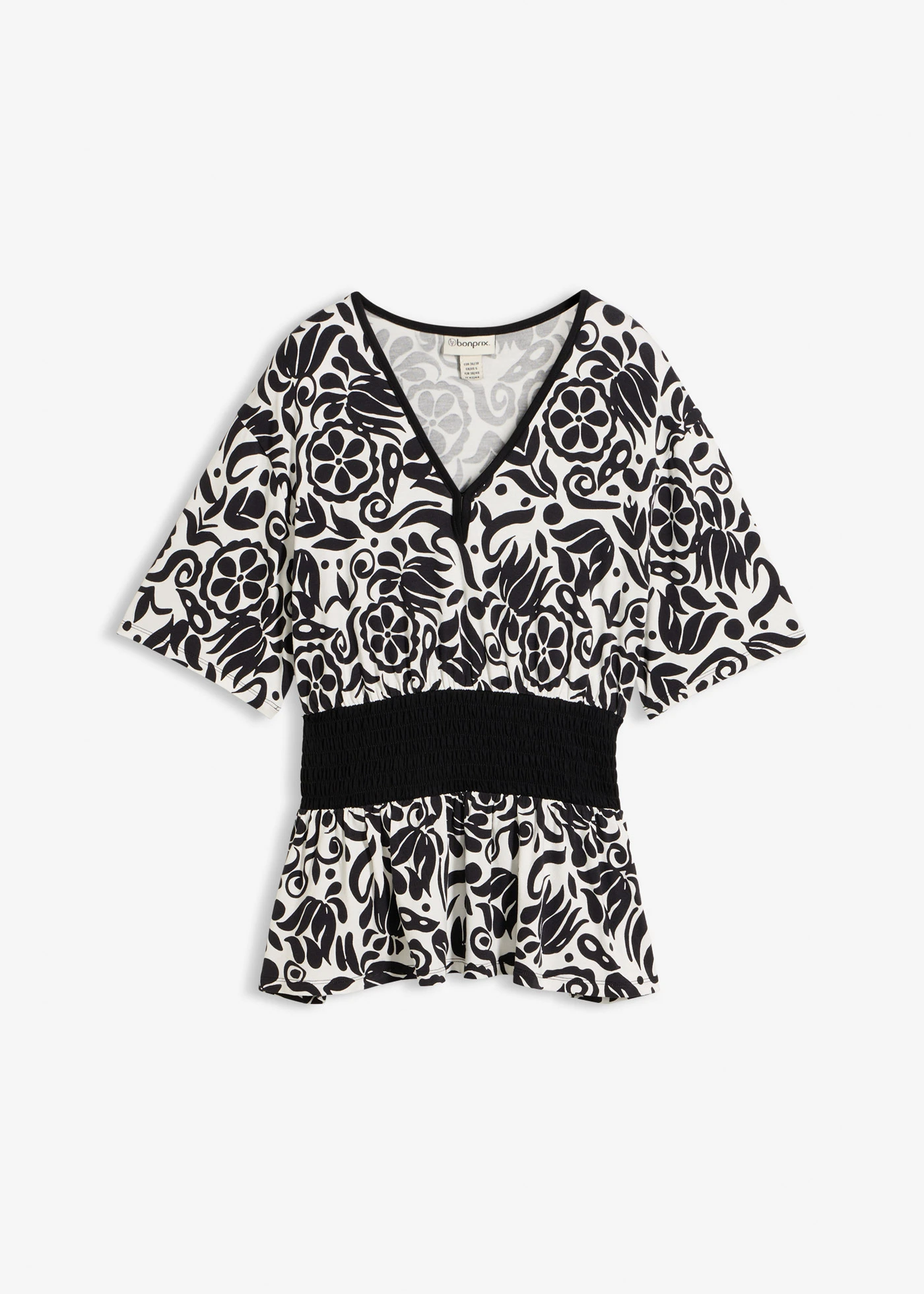 Blouse à décolleté profond • noir-blanc motif • Boutique bonprix