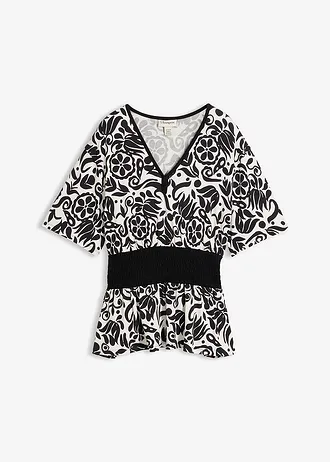 Blouse à décolleté profond, Couleur: noir-blanc motif