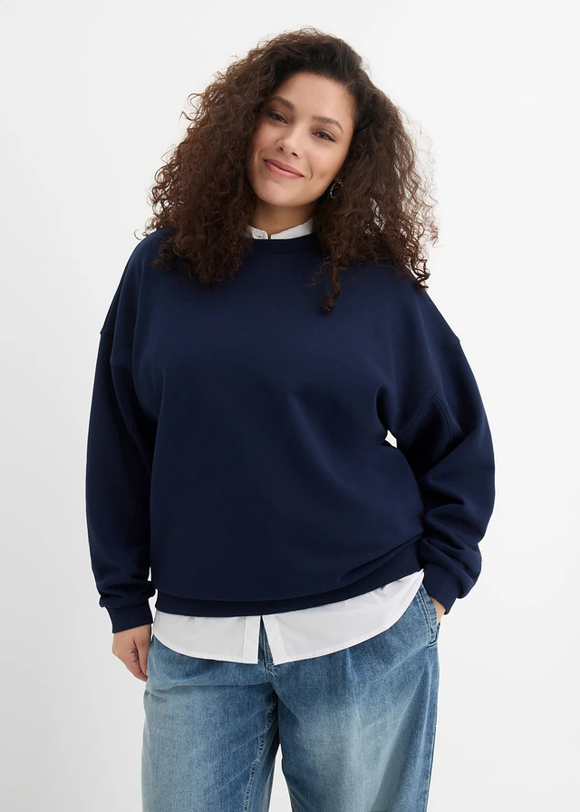 Sweat oversize 100% coton, Couleur: bleu foncé