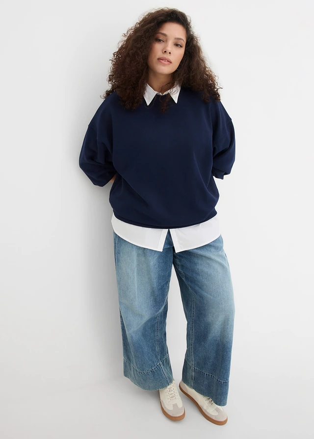 Sweat oversize 100% coton, Couleur: bleu foncé