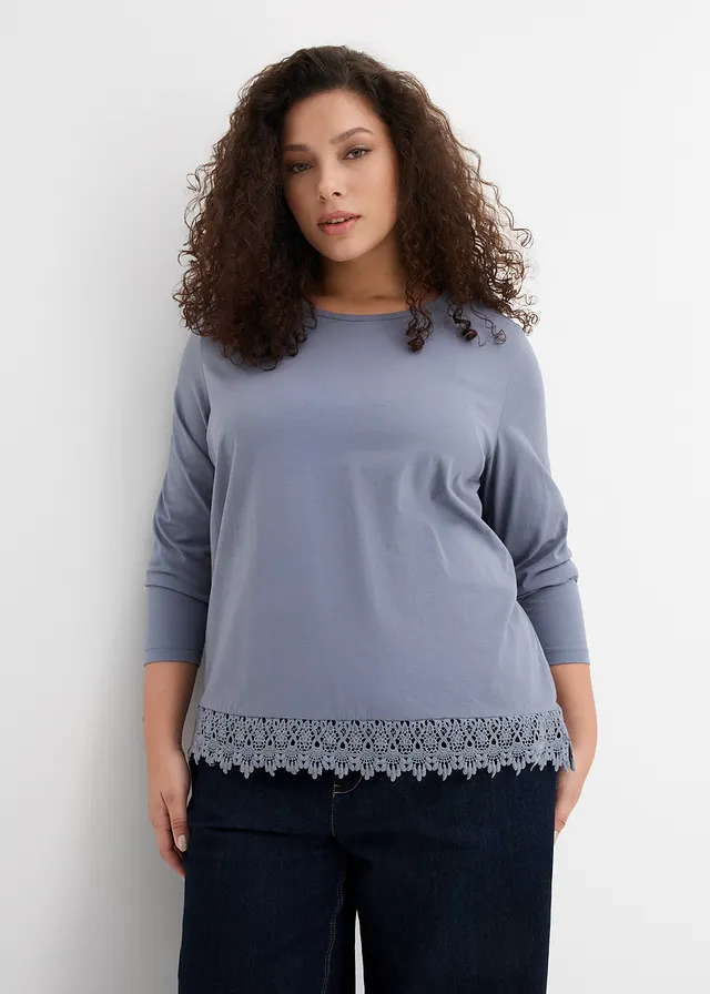 Lot de 2 T-shirts manches longues 100% coton, Couleur: bleu fumée-bleu foncé