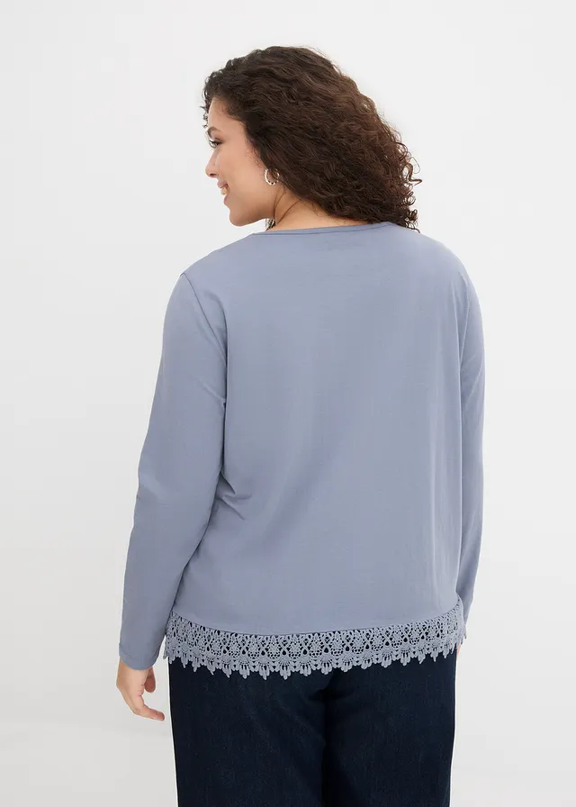 Lot de 2 T-shirts manches longues 100% coton, Couleur: bleu fumée-bleu foncé