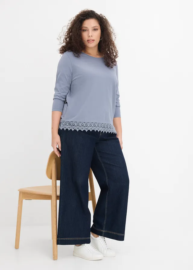 Lot de 2 T-shirts manches longues 100% coton, Couleur: bleu fumée-bleu foncé