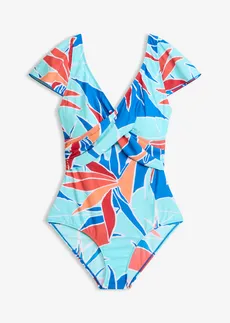 Costum de baie cu aspect petrecut, cu efect de modelare ușor • albastru floral • magazin bonprix