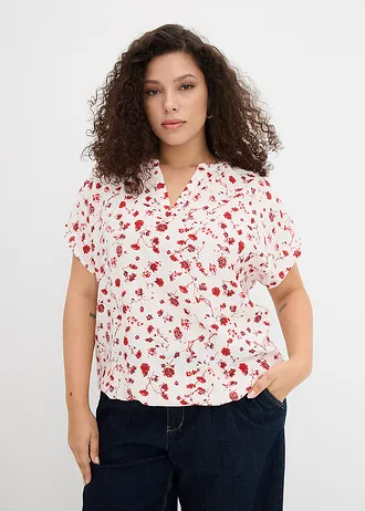 Tuniekblouse van soepele viscose, Kleur: wolwit gebloemd