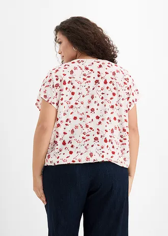 Tuniekblouse van soepele viscose, Kleur: wolwit gebloemd