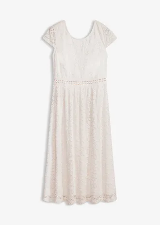 Dzsörzé ruha csipkés betéttel a derékrészen, szín: gyapjúfehér