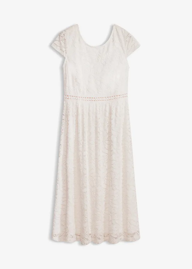 Jersey jurk met gehaakt inzetstuk in de taille • wolwit • bonprix online shop