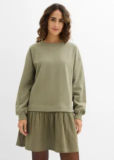 Robe sweat avec jupe tissée • olive • Boutique bonprix