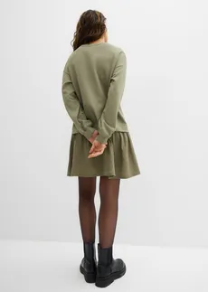 Robe sweat avec jupe tissée • olive • Boutique bonprix