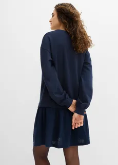Robe sweat avec jupe tissée • bleu foncé • Boutique bonprix