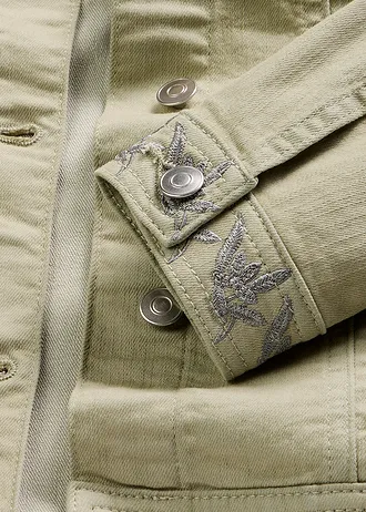 Twill jas met borduursel, Kleur: grijsgroen