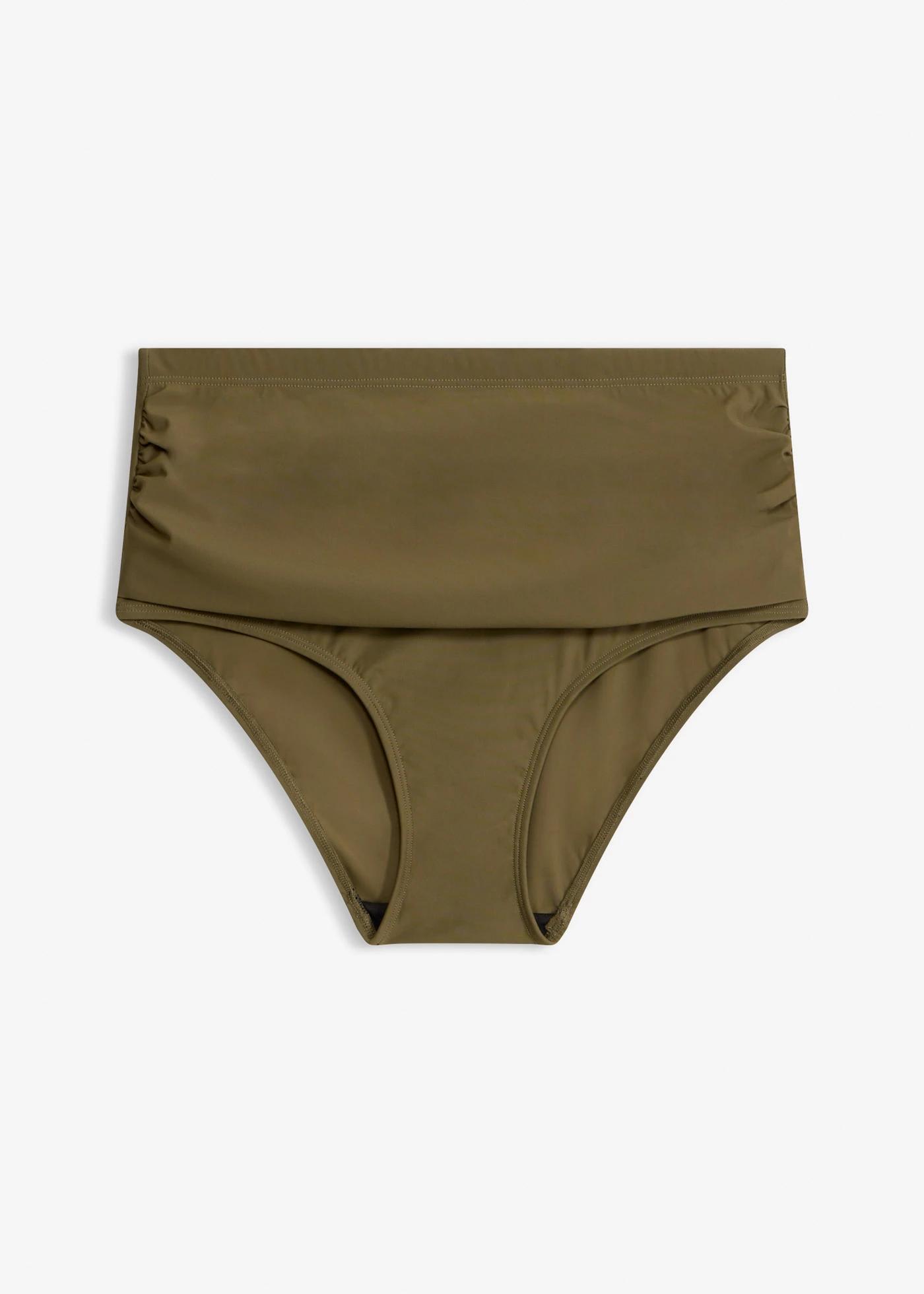 Lekko modelujące figi bikini z wysokim stanem i falbanką • ciemny oliwkowy • sklep bonprix