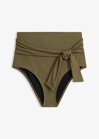 Bas de maillot sculptant taille haute avec lien à nouer, maintien fort • olive foncé • Boutique bonprix