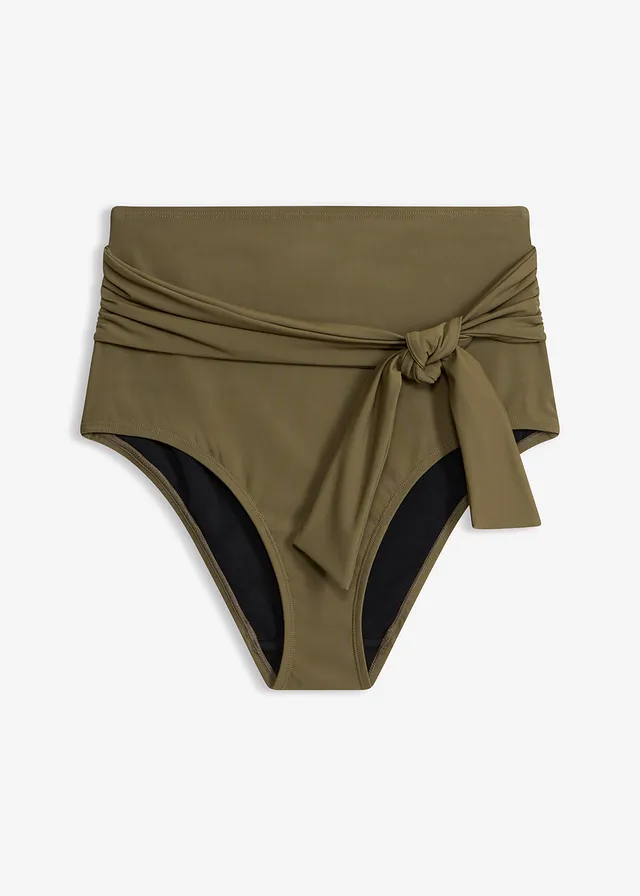 Bas de maillot sculptant taille haute avec lien à nouer, maintien fort • olive foncé • Boutique bonprix