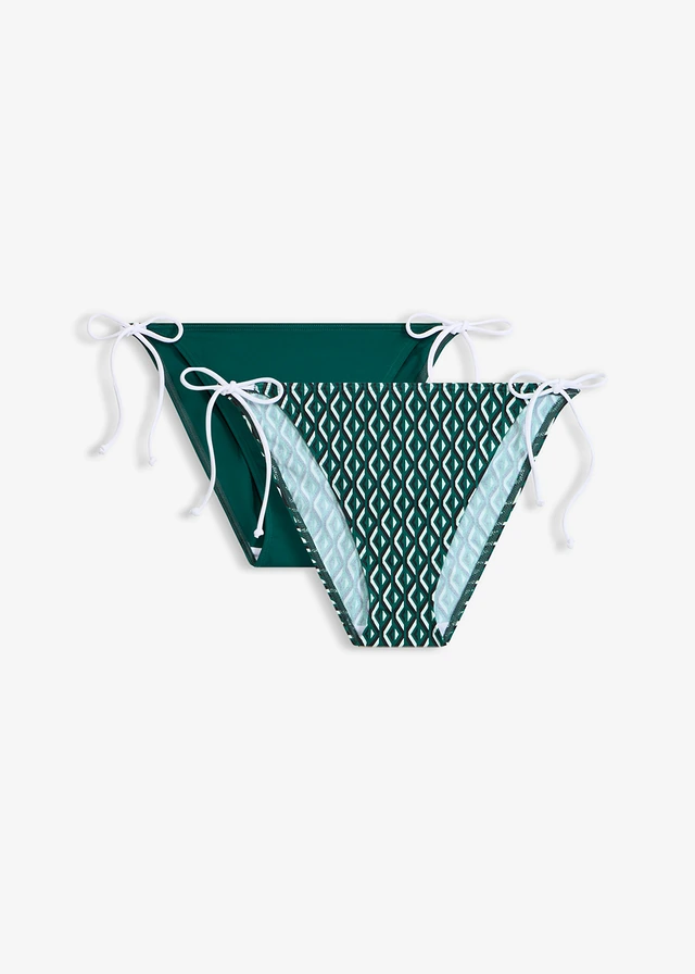 Bikinibroekje (set van 2), Kleur: bosgroen effen - grafische print