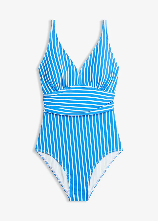Maillot 1 pièce à fronces • bleu acier rayé • Boutique bonprix