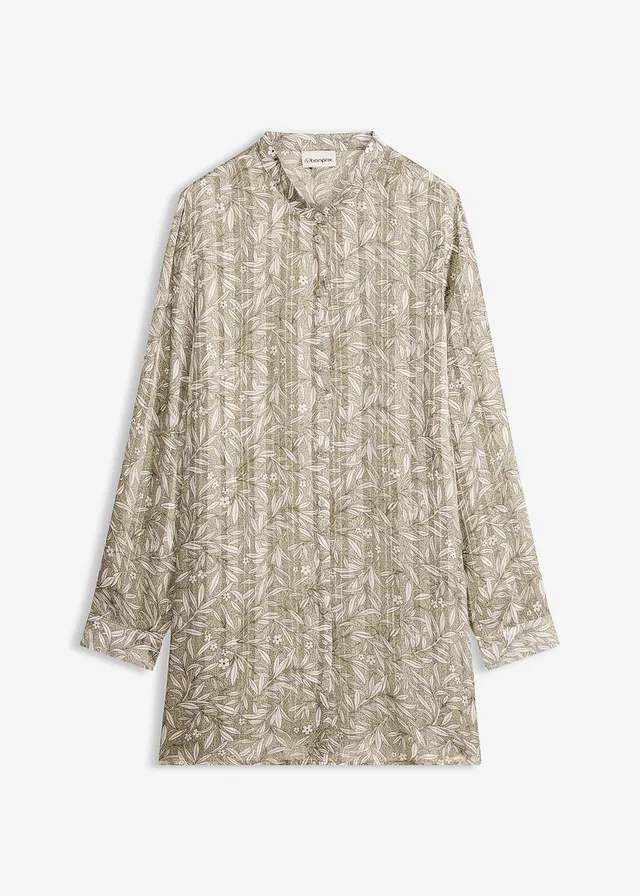 Bluză lungă din șifon • verde pal floral • magazin bonprix