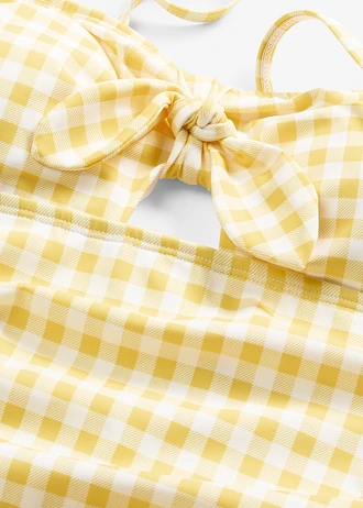 Costum baie bandeaux cu fundiță • galben-alb cadrilat • magazin bonprix