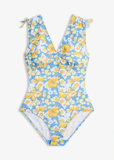 Licht corrigerend badpak met brede bandjes, Kleur: blauw gebloemd