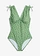 Costum de baie cu efect de modelare ușor, cu bretele late, culoare: verde-iederă floral