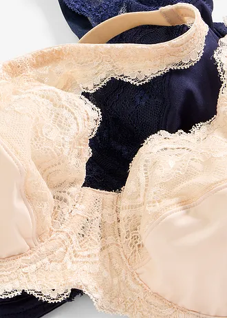 Podprsenka s kosticemi a jemnou krajkou (2 ks v balení), barva: pudrová + námořnická modrá